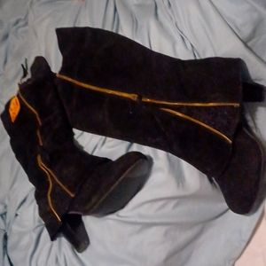 Black Knee hi Velvet Womens Sz 43/ 10.5 Riding Boots w/3 in. heel & lace detail